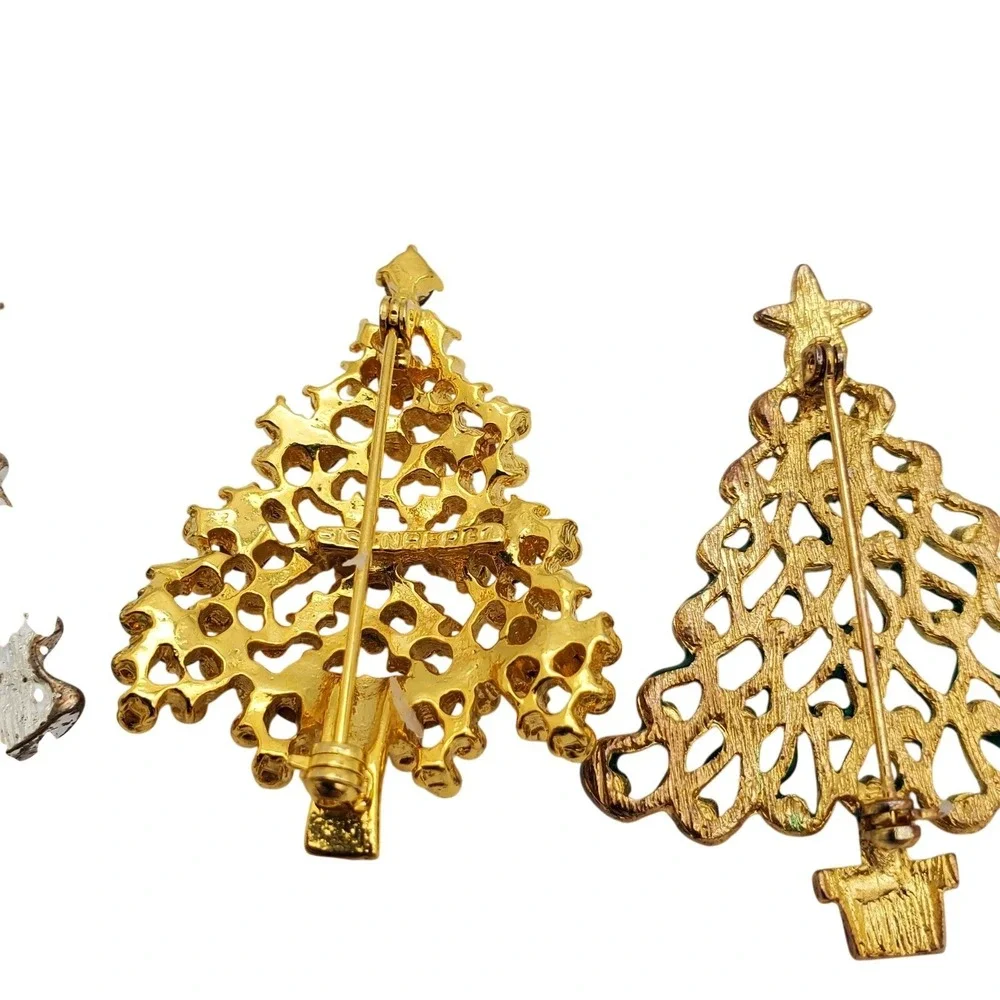 Vintage Christmas Tree Brooch Lapel Stick Pin Eisenberg Avon Holiday Rhinestone